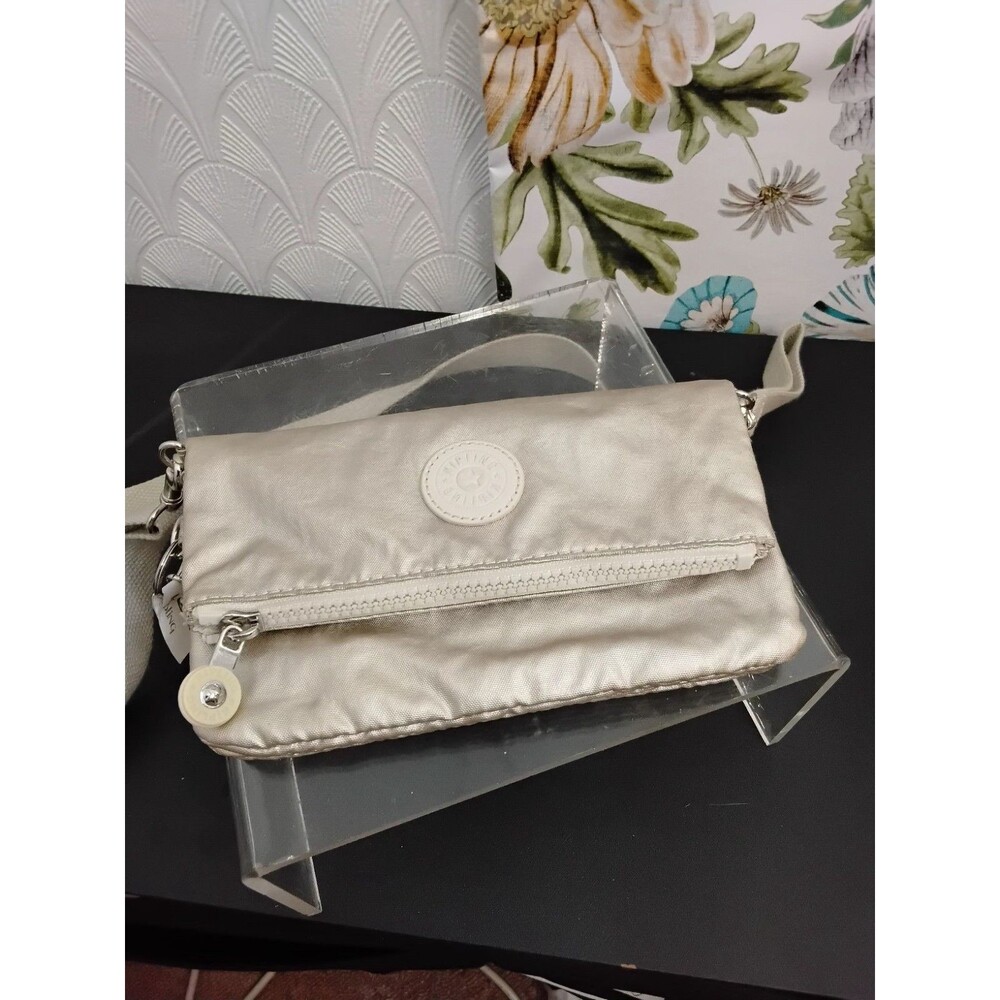 Kipling Lynne Convertible Metallic Silver Crossbody Clutch Wristlet Waist Bag